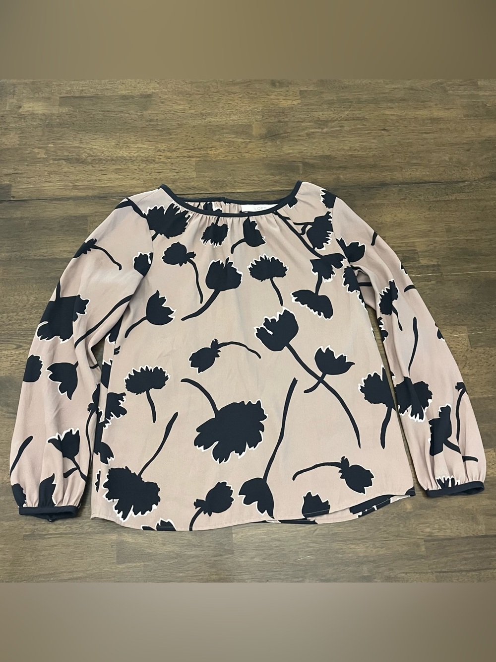 LOFT Womens Long-Sleeve Blouse with Black Floral Print Office Work Business XSP